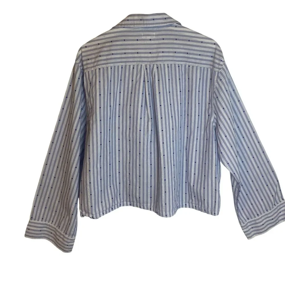 Aerie Off-Duty Poplin Tie Front Pajama Shirt Sz XL Blue Loungewear Streetwear